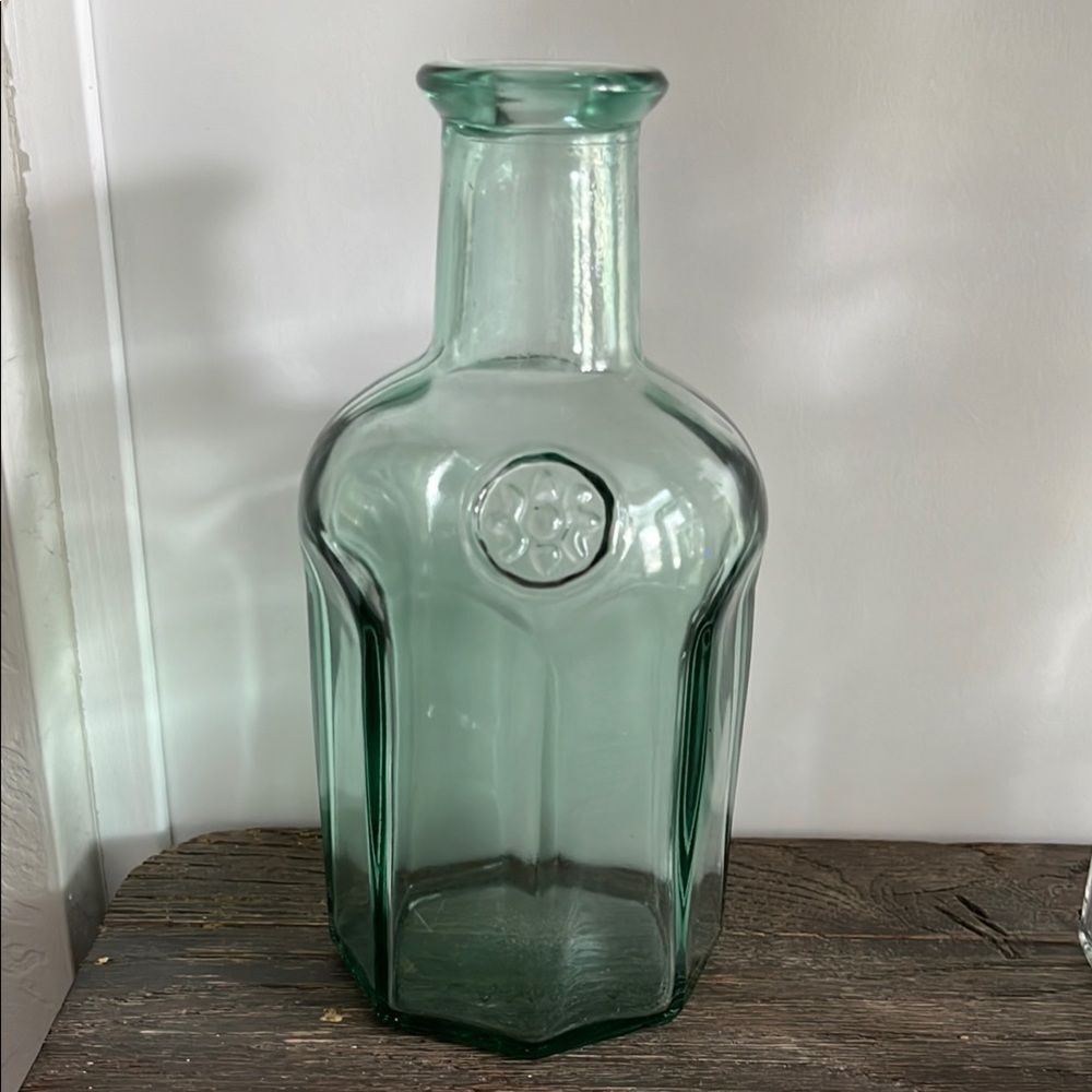 Elegant Vintage Green Glass Octagon bottle from Libbey Canada